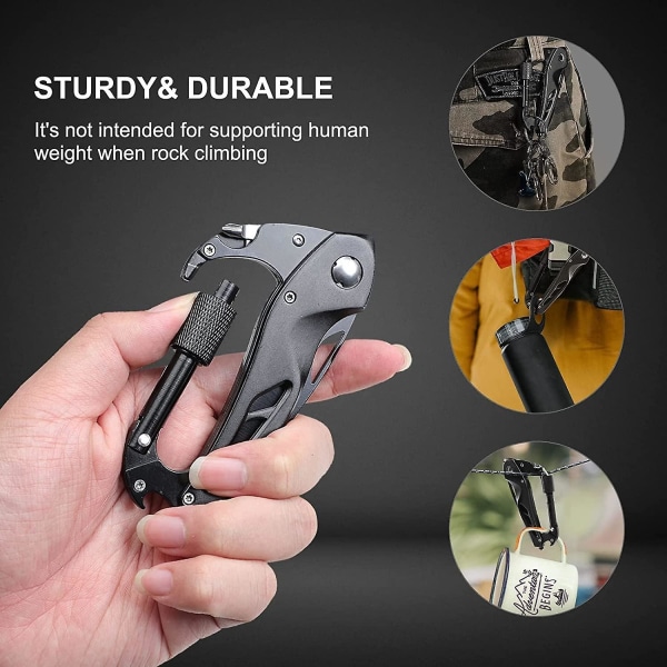 Locking Carabiner Camping Multi Tool, Present för män, 6 i 1 Edc Carabiner Nyckelring med Flasköppnare