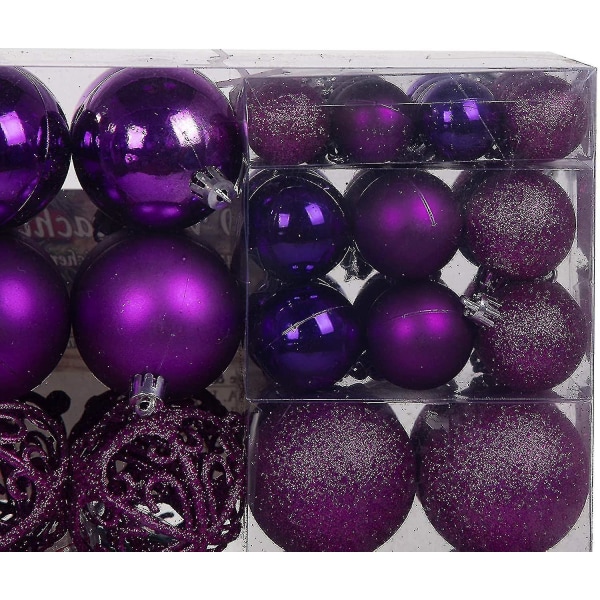 Paket med 100 julkulor, julgransdekorationer, julgranskulor, 100 metallkrokar, hängen, okrossbara（lila）