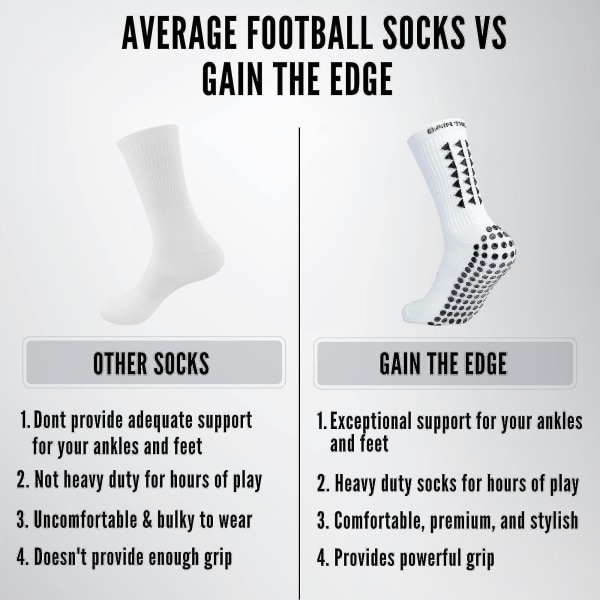 The Edge Grip Socks Fotbollsstrumpor-herr Fotbollsstrumpor Anti-Slip strumpor Vita fotbollsstrumpor Halkfria strumpor för män（1 par，vit）