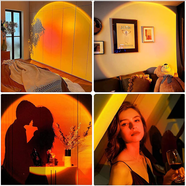 Solnedgangsprojektionslampe, 180 roterbart led natlys, gulvlampe, usb selfielampe til soveværelset i stuen