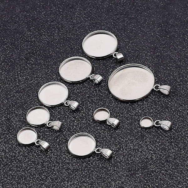 20 st hängsmyckesbricka kit rund ram tom bricka hängsmycke cabochon montering silver 20mm