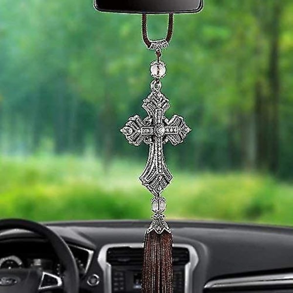 Crystal Diamond Cross Jesus Christian Car Backspegel Ornament Hängande Auto Car Styling Tillbehör