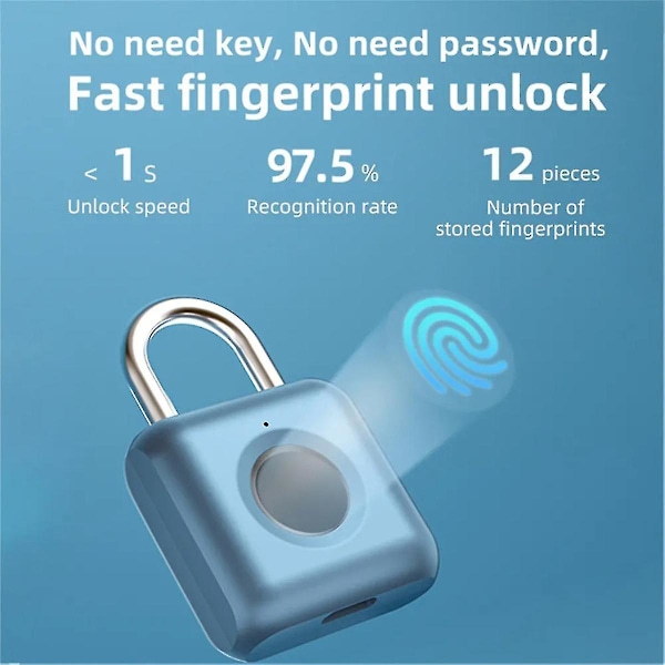 Vattentätt Biometriskt Fingeravtryckslås Nyckelfritt Dörrlås Stöldskydd Säkerhet Usb Laddningsbart Hänglås