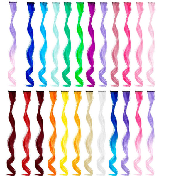 24-delat set, färgfestklämma, förlängningsfärg peruk, syntetisk hårperuk (slumpmässig flerfärgad)