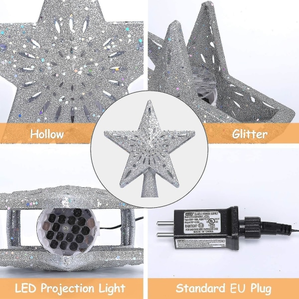 Julgransstjärna med justerbar LED-projektor snöflinga effekt silver EU