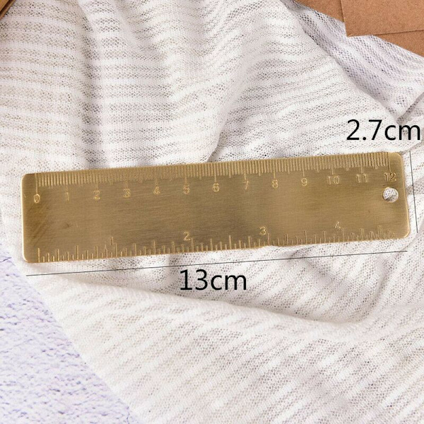 Rostfritt Stål Linjal Ren Mässing Förgylld Noggrann Mätning Bokmärke för Skola Kontor Verkstad Hem (12mm Rak Linjal (1.0mm Tjock))