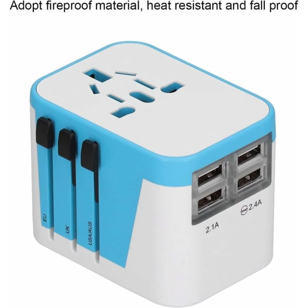 Strømomformerstik, bærbar ABS Smart Charging Power Adapter-stik til husholdning til rejser (blå)