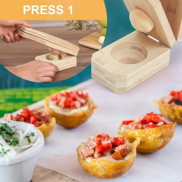 Grobladpress i trä, Banana Smasher Maker, grön groblad, 2-i-1 krispiga tostones för stekt grobladchips och Tostones mugg