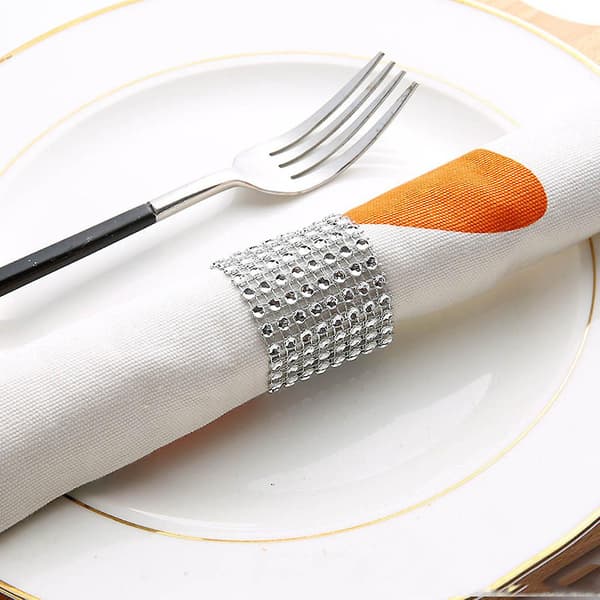 50 st Bling Diamant Rhinestone Mesh Wrap Servett Ring Bröllopsdekoration Guld