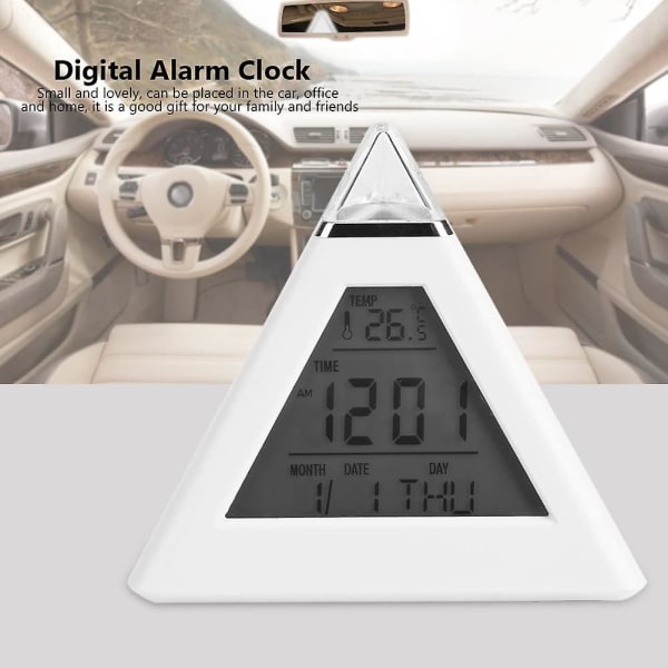 Pyramid LED-väckarklocka, digital display, färgförändrande digital temperaturkalender, datum och tid