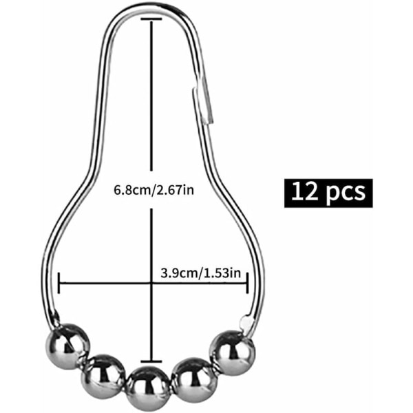 Suihkuverhon koukut, 12 ruostumattomasta teräksestä valmistettua ripustusrengasta liukujärjestelmällä, verhoklipsit kylpyhuoneen suihkutangolle, makuuhuoneen ikkunan verhoon