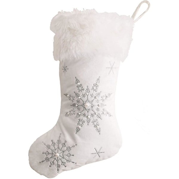 Idiytip Imitation Pearls Snowflake Print Julstrumpa Kreativ Julgran Heminredning, Guld (Silver)