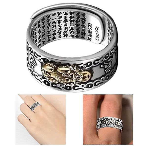 Feng Shui-ring, justerbar Pixiu-amulett, lyckobringande ring, mantra-skyddsring för rikedom, ringar för kvinnor och män - 1
