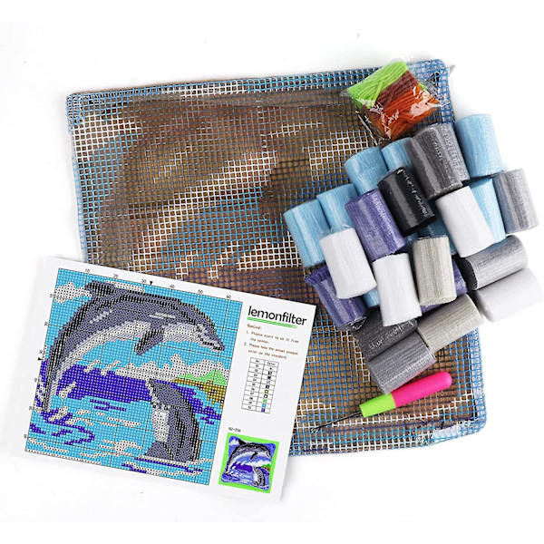 Gör-det-själv örngott handtryckt broderi set virka tråd hantverk 16 x 16 tum delfin