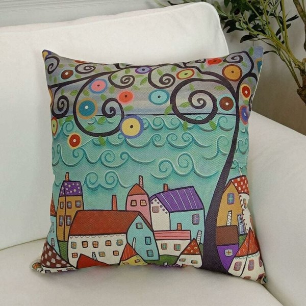 Set med 4 dekorativa canvas kuddfodral för soffa, sovrum, bil - 18 x 18 tum (konst)