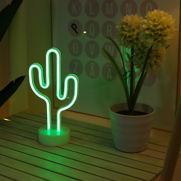 Grön Kaktus Neonlampor Led Inomhus Nattbelysning Batteri & USB Ström Neon Skylt Fristående Sockel Neon Nattduksbord Lampor För Barn Barn Sovrum P