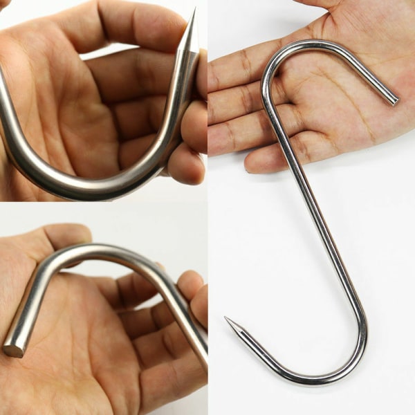 10 stk. S-formede slagterkroge 12 cm rustfrit stål røget krog fisk kød hængende oksekød steg and bacon pølse fisk BBQ slagter (12 mm, 3 mm)