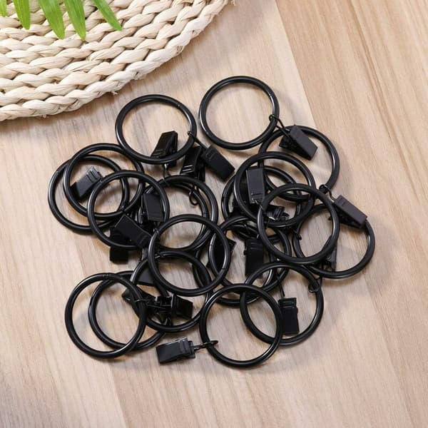 20 stk Rustfrie Gardinringe med Metal Gardinclips Hæk (Sort)