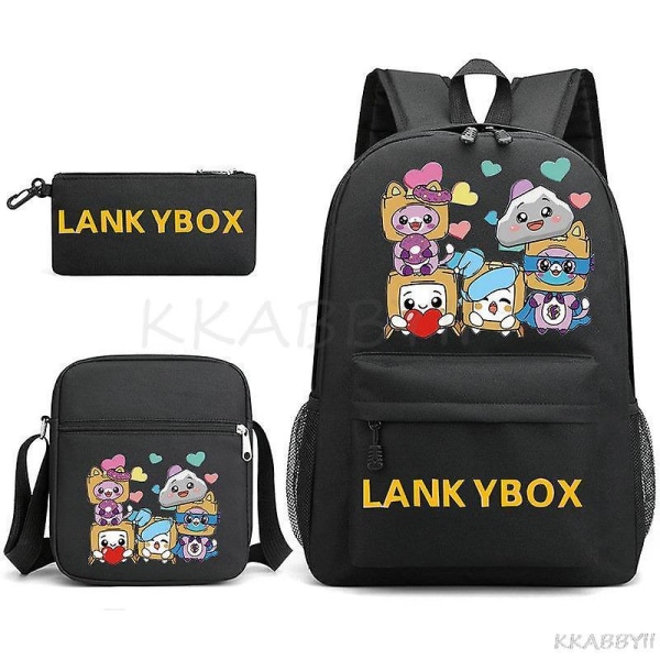 Lankybox skolväska tecknad axelväska casual canvasväska student laptop Mochilas 3-delad set bildfärg 3