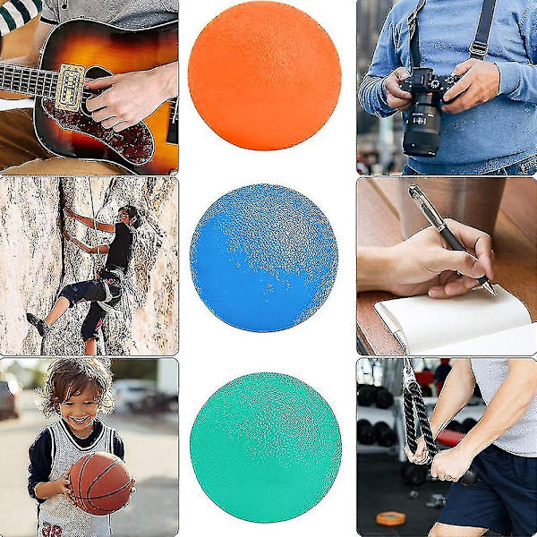 Handterapikulor Set av 3 Finger handled Osteoartrit Träning（Orange-blå-grön）