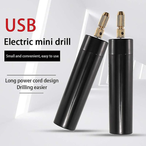 Mini elektrisk borr 0,7-1,2 mm för harts, USB elektrisk borr för smyckestillverkning, skruvstyckesats med 13 borrkronor (svart)