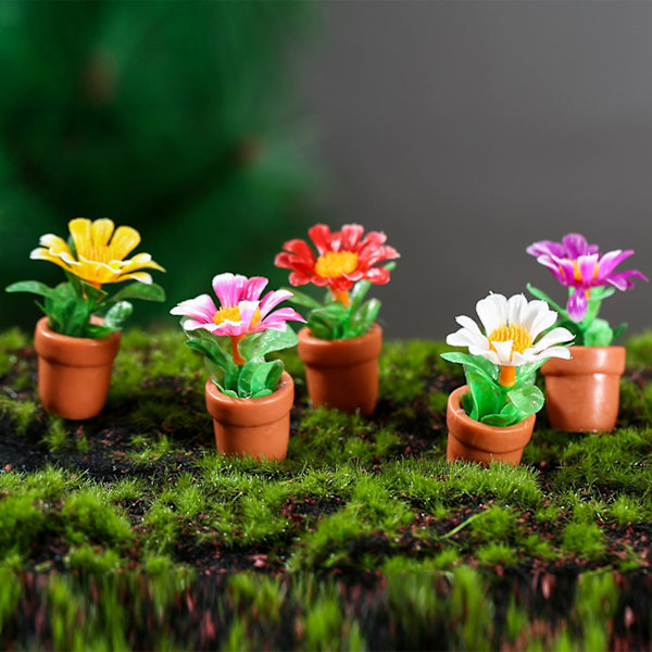 1 Set Mini Krukväxt Statyett Livlig Realistisk Form Harts Fantasifull Design Mini Blomma Miniatyr Gräsmatta Dekor