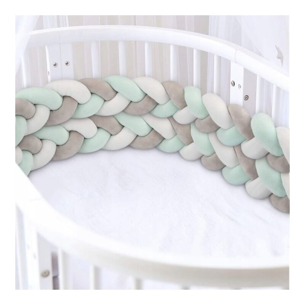 Fyrsträngad handvävd spjälsäng skyddsräcke för baby Enkel anti-kollisionsdekoration säng staket (2M grå vit blågrön)