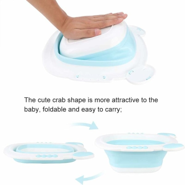 Tecknad baby hopfällbart baby barntvättställ (tvättställ ljusblå, hopfällbar krabba)