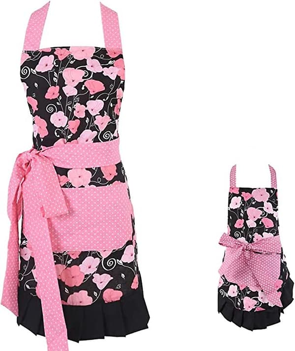 Förälder-barn köksförkläde jumpsuit 2 fickor dam blommig förkläde 2 sektioner A-stil