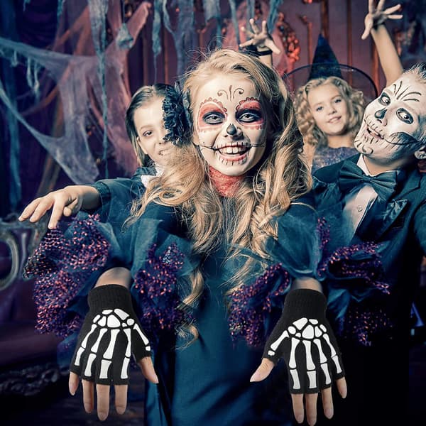3 par Halloween stretchiga stickade mekanikerhandskar vinter varma lysande handskar