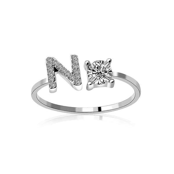 Az Bokstav Metall Justerbar Delad Ring Initial Namnbokstav (n)