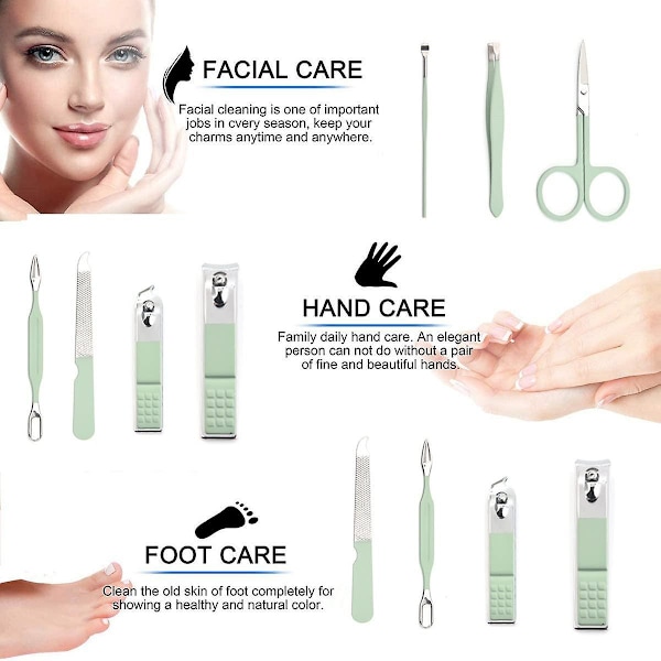 Manikyrset för Män och Kvinnor - Nagelklippare Set 8-i-1 Rostfritt Stål Tå- och Fingernagelsax Personlig Vård Verktyg med Bärbar Reseväska Pedikyr Verktyg Groo