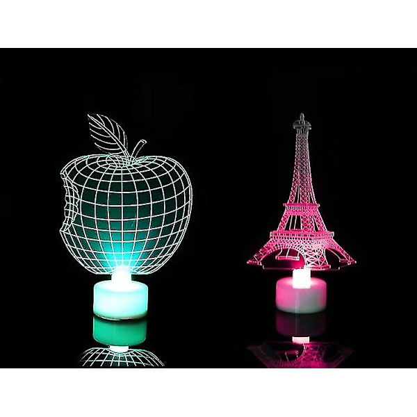 2 st 3D julbelysning, akryltomte, äppel Eiffeltorn figur LED nattlampa