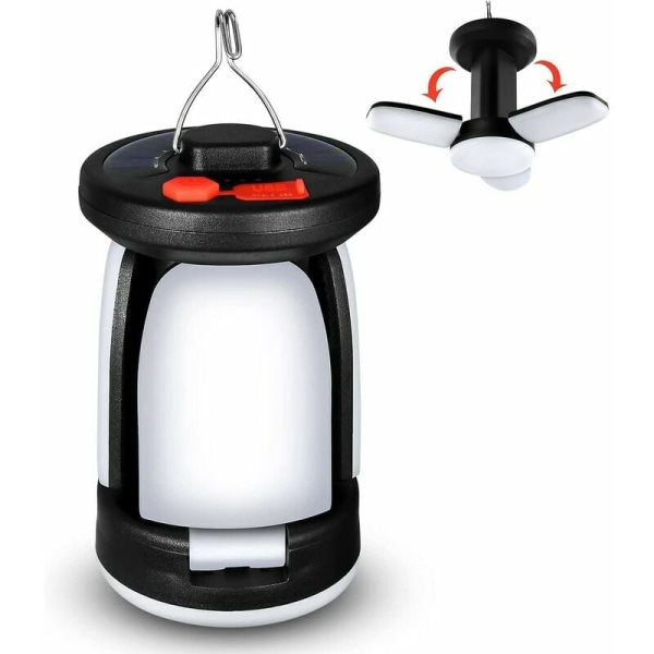 Solcellslykta, ultraljus LED campinglampa, 2 justerbara ljuslägen, 5 laddningsmetoder, med vevdynamo, lång belysningstid för camping