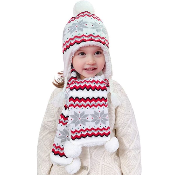 Stickad halsduk, mössa, handskar och sammetsfodrade set för flickor (liten)