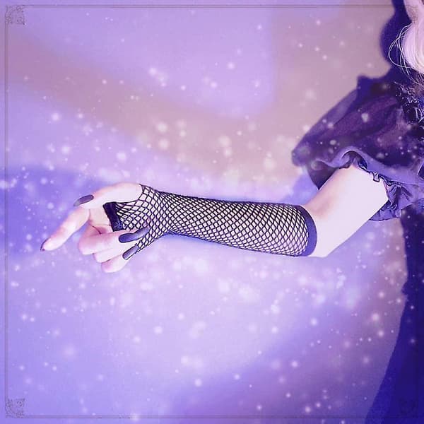 Fishnet Handsker, Sorte Fishnet Lange Handsker Fest Tilbehør Sort Nylon Fingerløse