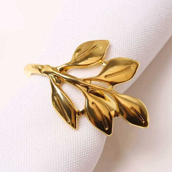Servietringe Sæt Servietringe Blad Knap Metal Serviet til Jul Thanksgiving Fest Bryllup Smykker Bord Guld Dekoration 6 Stykker