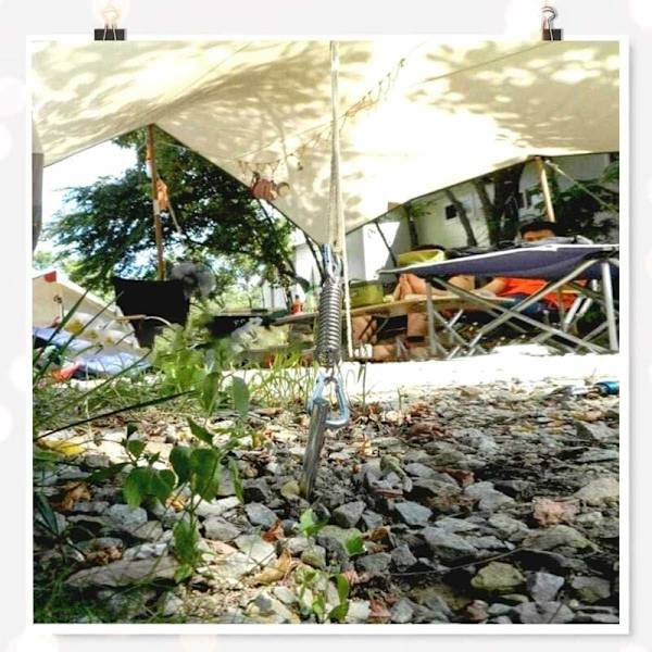 Fjäderbelastad spännare för markisfäste - Skuggskyddsfästen i rostfritt stål med 4 spiralfjädrar 8 karbinhakar för tältmarkiser Camping, 4 st