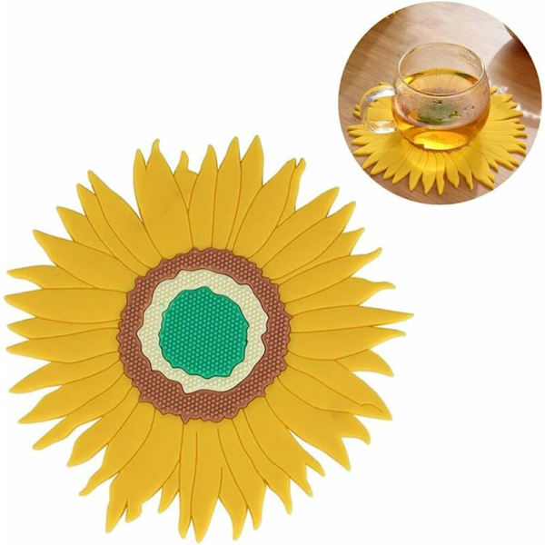 3-delt solsikke pottemåtter, blomsterformede kopmåtter, runde dækkeservietter, kan bruges til dækkeservietter, grydeunderlag, blomsterpotteunderlag, dekorative puder
