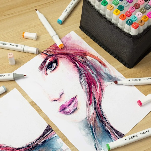Highlighter Twin Tip Sketch Marker Pens Set med bärväska Graffitipennor - 60 färger