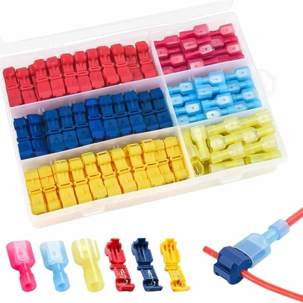 120pcs Connectors Electrical Connector T-Tap Breakout Connector + Spade Quick Connector Quick Connect Cables (Red Yellow Blue)