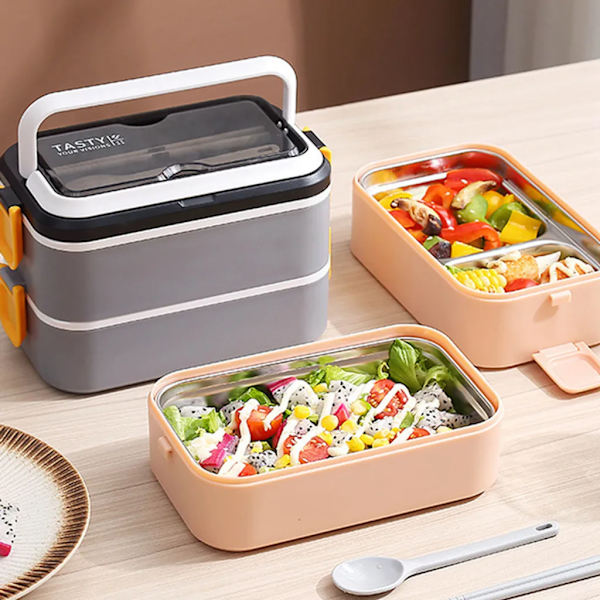 21,5*12,2*13,7 cm 2 lager grå lunchlåda arbete student utomhusaktiviteter resor mikrovågsugn uppvärmning matbehållare plast Bento-låda