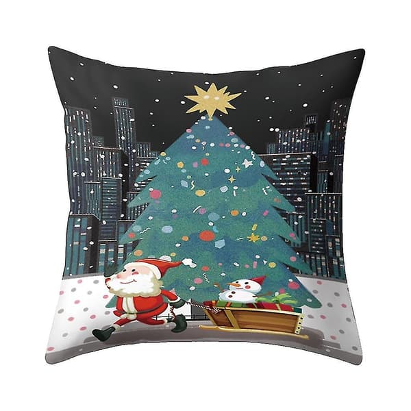 Jultryckt Kuddfodral Polyester Soffa Bil Kuddeöverdrag Heminredning 4st