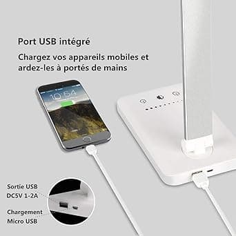 LED-skrivbordslampa med touch-dimmer, ögonvänlig med USB, silver silverfärgad