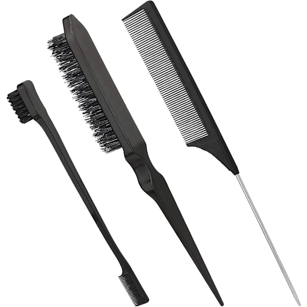 3 stycken fluffig borste + råttsvanskam + dubbelsidig sidoborste (svart)