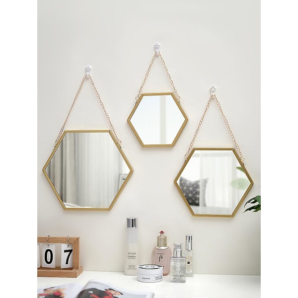 Nordisk järnhexagon väggspegel badrum badrum sovsal väggspegel handfat väggmonterad smink spegel (30*26cm)