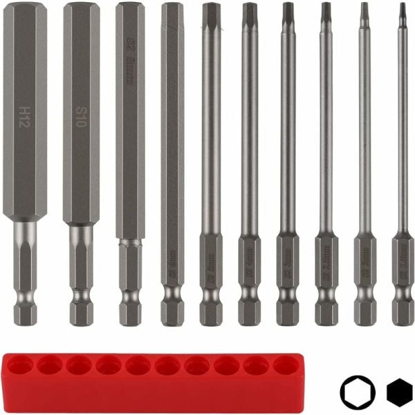 10 stk 100 mm langt sekskantet bit sæt med bit opbevaring, S2 H1.5-H12 sekskantet skaft, farve metal unbrakonøgle