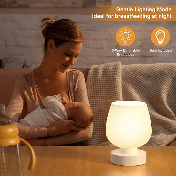 Touch-sängbordslampa för sovrumsnattduksbord, 3-vägs dimbar nattduksbordslampa, modern liten lampa för små utrymmen med glasskärm