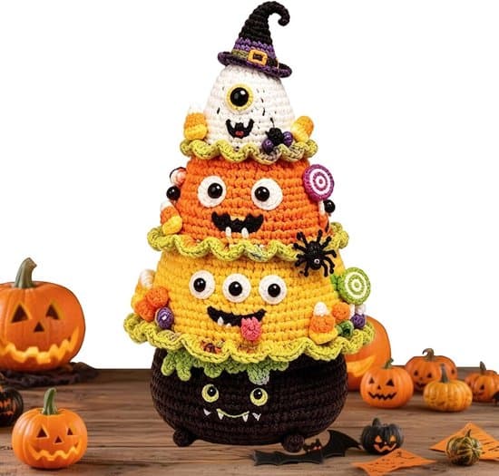 Heklesett til Halloween - juletrepynt - Candy Corn - design - Håndlaget - Egnet for dekorering av stuer - studenthybler hvit XXS