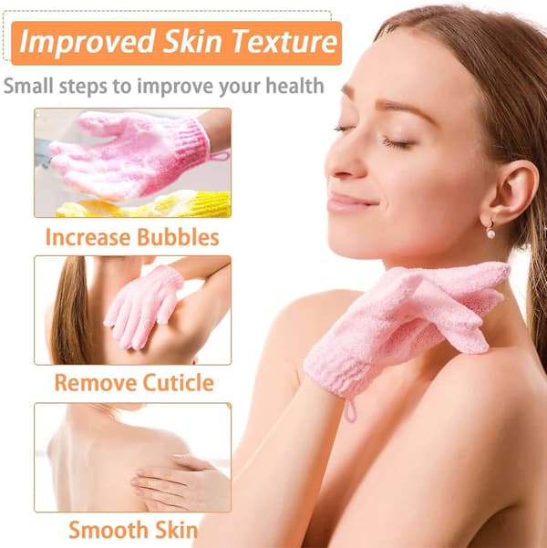 4-pack vändbara exfolierande handskar för dusch, kroppsskrubbhandskar för duschar, spa, massage